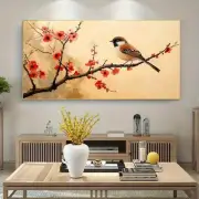 Modern Abstract Bird & Flower Unframed Canvas Painting for Living