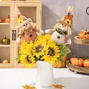 Fall Wooden Stick Dolls Thanksgiving Decor Harvest Season Boy and Girl Scarecrow Wooden Stick Dolls, Autumn Home Decor Vase Inserts for Fall Seasonal Decoratio
