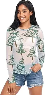 [RPLIFE] Snow Covered Pine Trees White Mesh Long Sleeve, Mesh Rave Top S-XXL