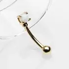 14 Karat Gold Prong Set Fire Opal Sparkle Curved Barbell