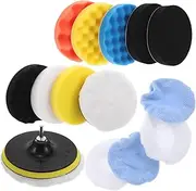 Generic 16pcs Sponge Buffing Pad Kit for Car Furniture Glass Polishing Durable Drill Attachment for Waxing Detailing Versatile Use with Mixed Hardness Pads