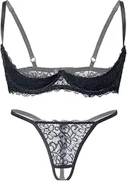 [Zylphorix] Women's Romantic Pink Lace Lingerie Set - Delicate Scalloped Edge Bra with Adjustable Straps & Matching Thong