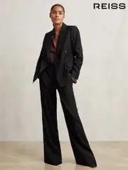 Reiss Black Haisley Wool-Blend Wide-Leg Suit Trousers (F96459) | $310