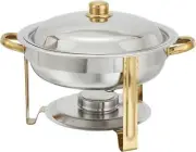 Winco 203 Winware 4 Quart Round Stainless Steel Gold Accented Chafer