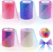 5 Rolls Rainbow Glitter Tulle Rolls Gradient Fabric Ribbon Netting Fabric Tulle