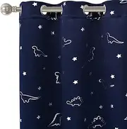 LORDTEX Dinosaur and Star Foil Print Blackout Curtains for Kids Room - Thermal Insulated Curtains Noise Reducing Window Drapes for Boys and Girls Bedroom, 42 x 63 Inch, Navy, Set of 2 Panels
