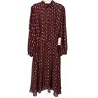 Unique Vintage Burgundy Leopard Midi Dress Women's 1X Blouson Lined Metallic NEW