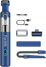 Fanttik Slim V8 Mate Cordless Car Vacuum Suction Power 12000Pa, Portable Mini Vacuum with Flexible Hose and Pet Brush, Type-C Charge, Portable for Car, Office Desk, Keyboards, Blue