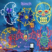 16" Halloween Window Silhouette Lights 6 Pack Colour Lighted ﻿Cat on Moon & Spid