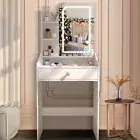 Small Dressing Table Set Makeup LED Mirror Vanity Desk Cabinet White For Girls