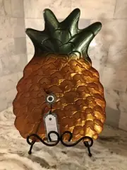 Pineapple Iridescent Turkish Glass Decorative Serving Plate Platter 13” X 9” NWT