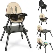 Baby Highchair,6 in 1 High Chairs for Babies and Toddler Baby Feeding Chair Coverts to HighChair for Baby, Kids Learning Table,Building Block Table,Kids Stool Removable Tray & Safety Harness(Black)