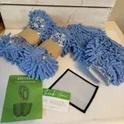 EZCLEAN Footsies & Mittzies Cleaning Slippers & Gloves Set Blue Hydrangea NEW