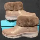 Skechers Martha Stewart Easy Going Comfy Cool Boots Women's 10 Mocha Faux Fur