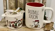 New Rae Dunn Snoopy & Friends Peanuts Baseball Measuring Cups And Matching Mug
