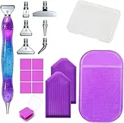 Set of 18 NUZAMAS Diamond Painting Accessories Tools Stainless Steel Metal Pen Tips with 6 Clay 5D Diamond Painting Accessories Diamond Art Tools for Nail Art DIY Craft Purple