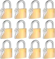 12 Pack Solid Brass Same Keyed Padlock, Keyed Alike Padlock Waterproof and Rustproof Lock with 1-1/4" Wide Body, Padlocks with Keys for Toolbox, Luggage, School lockers, Backpacks, Garages and Fence