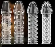 Threaded mace Condom Male Condom Adult Lock fine Ring Extended Sleeve Crystal Sleeve Color: Clear 4pcs