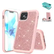 For iPhone 12 Pro Max 6.7" HD Glass Glitter Bumper Phone Case Shockproof