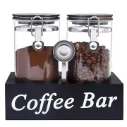 2PCS Glass Coffee Containers with Shelf 54oz Coffee Station Organizer Glass C...