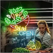 Sign Lamp Vegetable Neon Sign For Wall Decor, USB Powered Salad Open Letter Neon Lights Suitable For Shop Wall Decor(B,70X70CM)