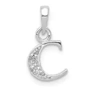 14k White Gold Polished .01ct Diamond Initial C Pendant