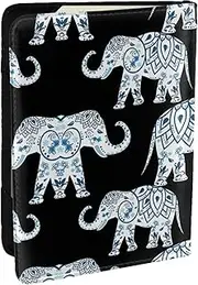 [EdWal] Aztec Elephant Print Passport Cover with Credit Card Holder Leather Passport Case, for Women Men Family ID Travel, Black, One Size