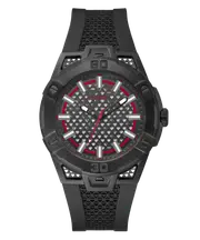 Guess Network Brushed Black Logo Case Sunray Black Logo Dial With Black Logo Silicone Strap GW0712G1