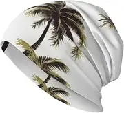 [QMNKLET] Beanie Hats for Men Women Soft Knit Cuffed Beanie Palm Tree Skull Cap Headwear Ski Hat Black, Black, One Size