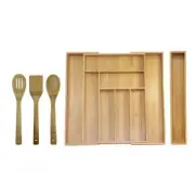 Drawer Utensil Expandable Organizer Set Bamboo Turner Spatula Spoon (5-Piece)
