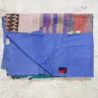 Indian Handmade Blue Patchwork Throw Blanket Bedspread Cotton Heavy Kantha Quilt