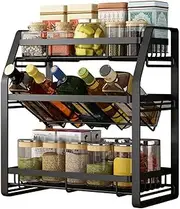 CARLA HOME 3-Tier Spice Rack Storage Organiser for Kitchen Countertop, Detachable Can Rack Organiser Shelf for Kitchen Cabinet Spice Storage, Condiments, Seasoning, Olive Oil