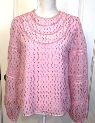 NWT LILLY PULITZER Calla Lilly Pink BRILEY METALLIC RAINBOW TOP w/Lace - Small