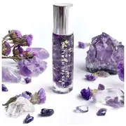 Pure Essential Oil Roller Bottle 10ml with AMETHYST Crystal Gemstones - infused with 24k Gold Flakes