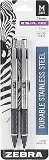 Zebra Pen M-301 Mechanical Pencil, Stainless Steel Barrel, Medium Point, 0.7mm, Black Grip, 2-Pack