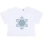 'Blue and Mauve Snowflake' Women's Cotton Crop Tops (CO042444)
