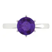 2ct Round Cut Real Amethyst Wedding Bridal Promise Designer Ring 14k White Gold