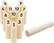Binxind Wooden Numbered Block Tossing Game Throw Bowling Throwing Scatter Family Game Yard Game Set for Party Playground
