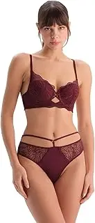 [Dagi] Women's Geometric Thin Strap Underwire Non-Padded Bra, Bordeaux
