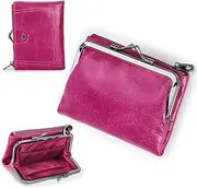 [CONTACTS] Contact's Womens Kiss Lock Wallet Leather Small Zipper Coin Purse Ladies Bifold RFID Clasp Wallet Card Holder with Photo Window