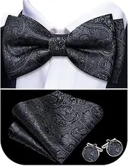 [Barry.Wang] Bow Ties Solid Men Tie Pre-tied Handkerchief Cufflinks Set Wedding Business Classic
