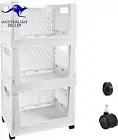 Plastic Storage Boxes with Wheel, 3 Pack Stackable Plastic Storage Basket,Foldab