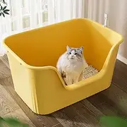 Large Cat Litter Box, High Sides Anti Splashing Easy to Clean Simple Look Open Cat Litter Box, Low Entry Cat Litter Box Indoor Anti Splashing Open Top Pet Litter Tray for Cats