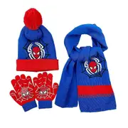 Kids Boys 3pcs/set Spiderman Hat + Scarf + Gloves, Winter Warm Beanie Suit -NMAOV Red And Blue