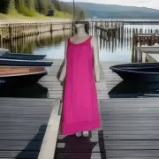Eileen Fisher Women Size Medium Tank Sleeveless Dress Irish Linen Fuchsia Pink