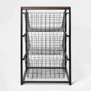 3 Drawer Organizer Black Metal with Walnut Wood - Brightroom new in box