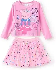 [Peppa Pig] Toddler Girl 2 pieces Skirt Sets Ruffle Long Sleeves Top Shirt and Skirt for Autumn Clothes Set for Birthday Party