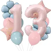 40-Inch Pink Number 13 Balloon Set, Blue Daisy Balloon foil,13th Daisy Birthday Decorations Number 13 Helium Balloons Pink Star Foil 13 Balloons Set for Girls boys 13 Year Old Birthday Party Decor