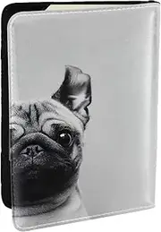 [EdWal] Pug Print Passport Cover with Credit Card Holder Leather Passport Case, for Women Men Family ID Travel, Black, One Size