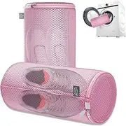Kimmama Shoe Washing Machine Bag,Laundry Shoes Bag, Sandwish Mesh Sneaker Washing Machine Bag, Shoe Cleaning Sack for Gym Shoes, Sneaker, Boost, Slipper, Pink, 8x8x15"